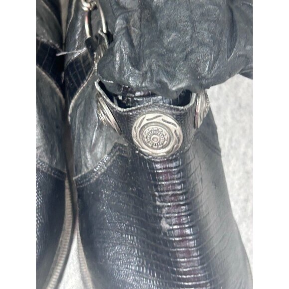 Leather Craft Men's Cowboy Boots Size 6 Westerns Leather Metal Chain Black - Picture 3 of 8